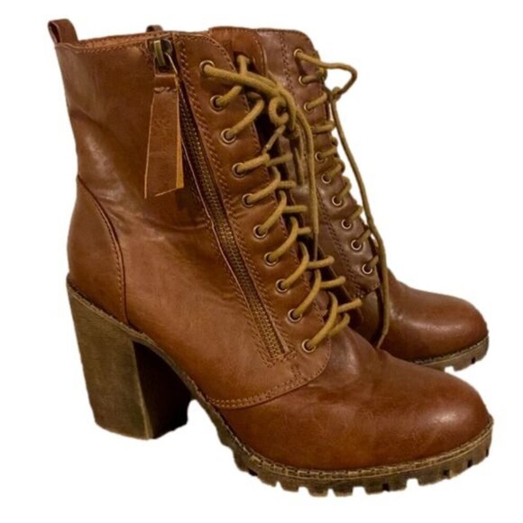 Soda Shoes - Chunky Heel Lace & Zippered Combat Boots sz 10